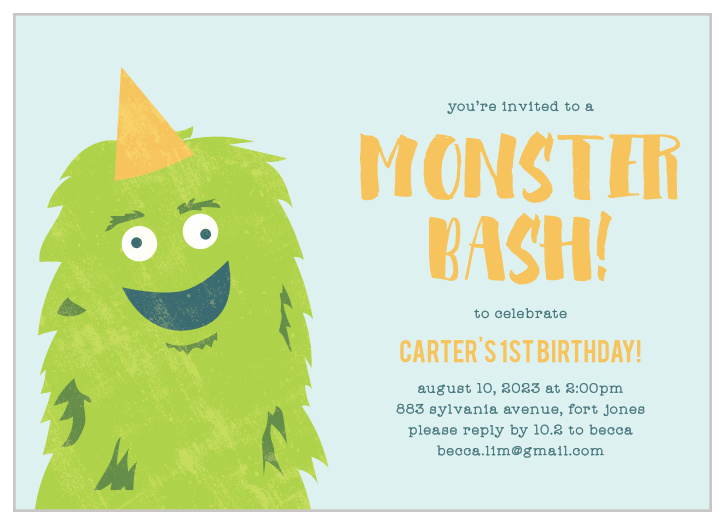 Our Monster Bash First Birthday Invitations bring your favorite people together to celebrate your little one's special day.