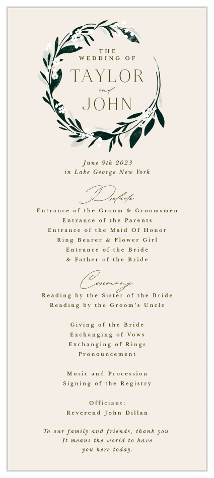 Keep everyone on the same page with our Enecircled Elegance Tea Wedding Programs. 
