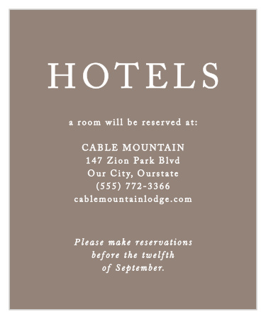 Recommend the best local hotels to your out-of-town loved ones with our Charming Script Accommodation Cards.