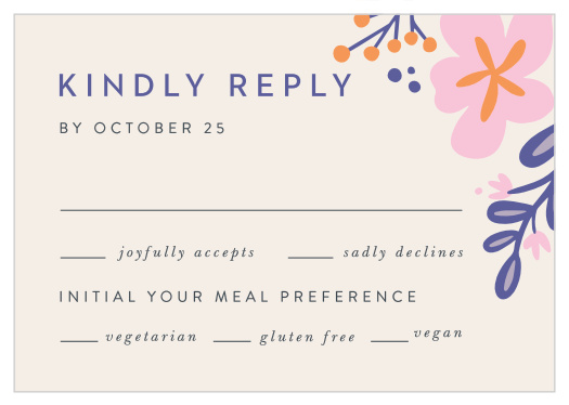 Our Fluid Florals Response Cards help you get a headcount of every friend and family member that plans to attend your wedding.