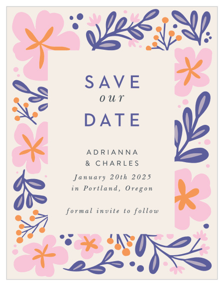 Our Fluid Florals Save the Date Magnets are the perfect way to announce your upcoming wedding to family and friends.