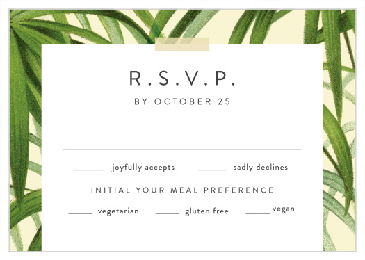 Gather a headcount for your big day with our Painted Palm Response Cards. 