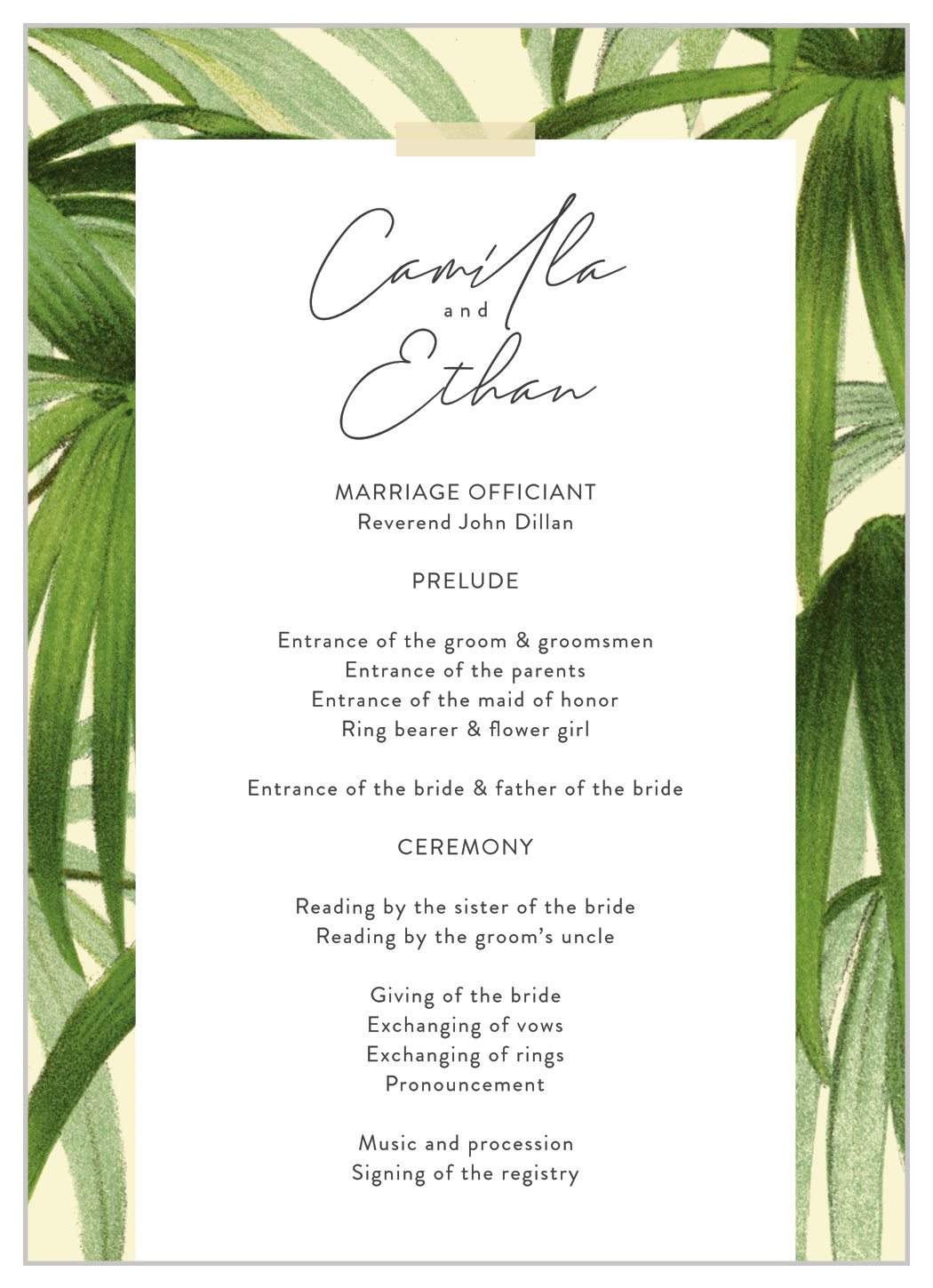 Painted Palm Wedding Programs