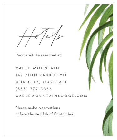Make travel lodging easier for your out-of-town guests with our Painted Palm Accommodation Cards.