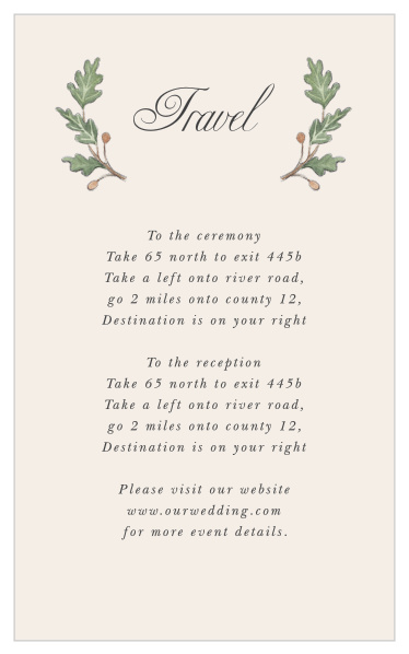 Guide family and friends to your wedding venue with ease when you use our Oak Leaves Direction Cards.