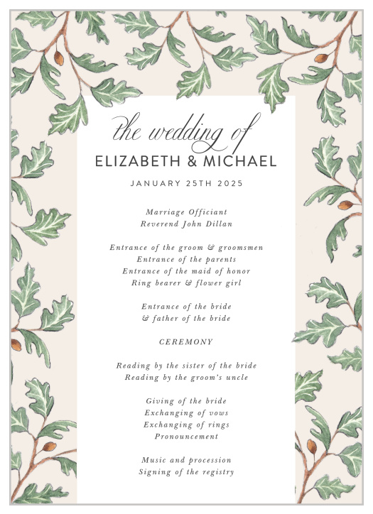 Keep family and friends in the loop throughout your ceremony with our Oak Leaves Wedding Programs.
