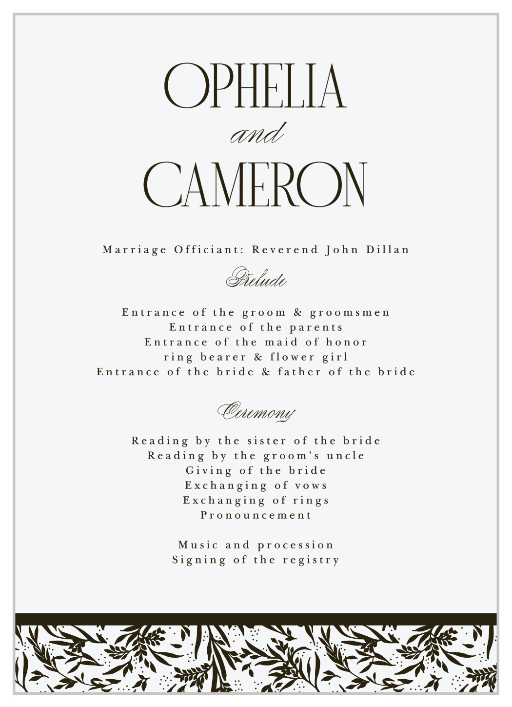 Wild Ophelia Wedding Programs