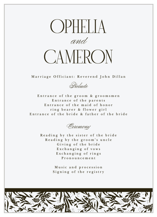Create an atmosphere straight from a classic romance novel with our Wild Ophelia Wedding Programs. 