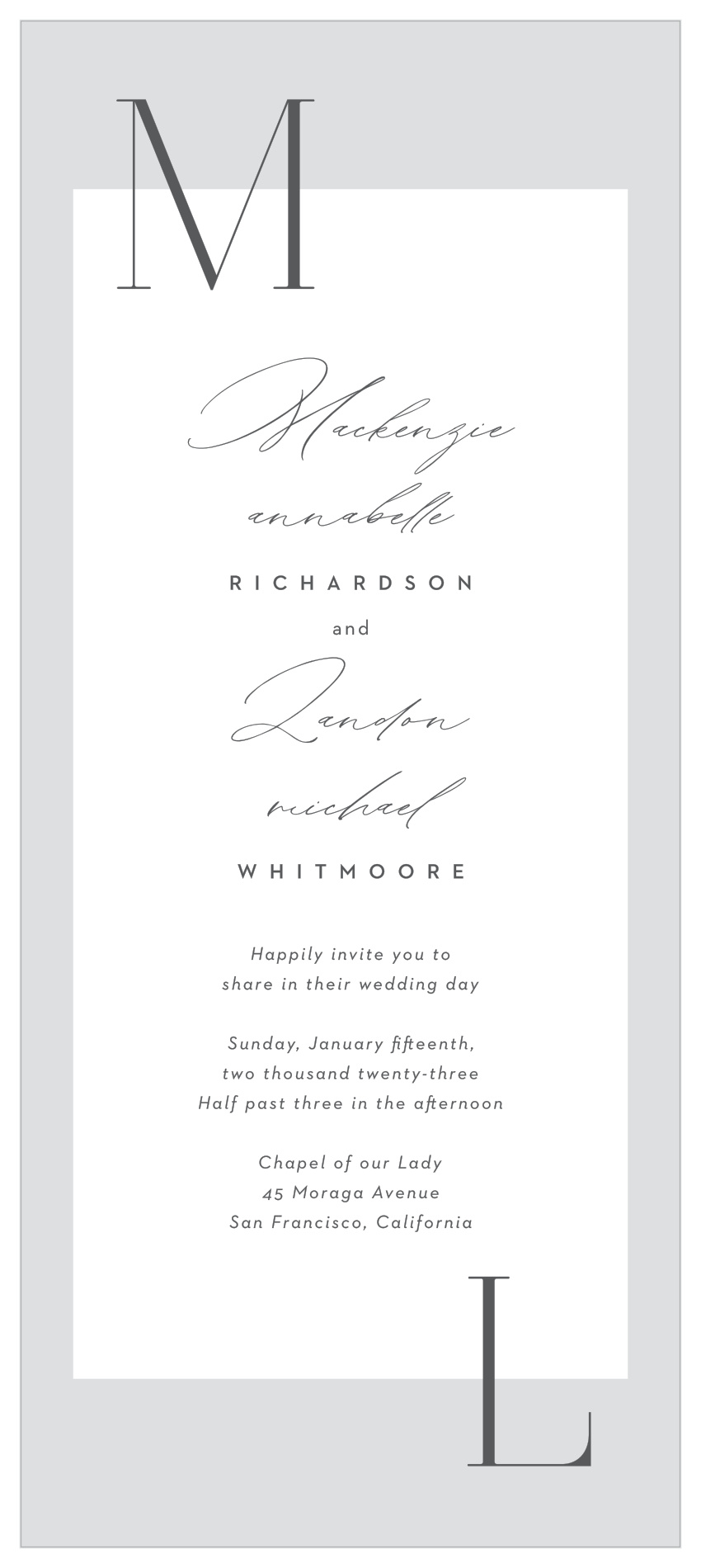 Asymmetrical Initials Tea Wedding Invitations