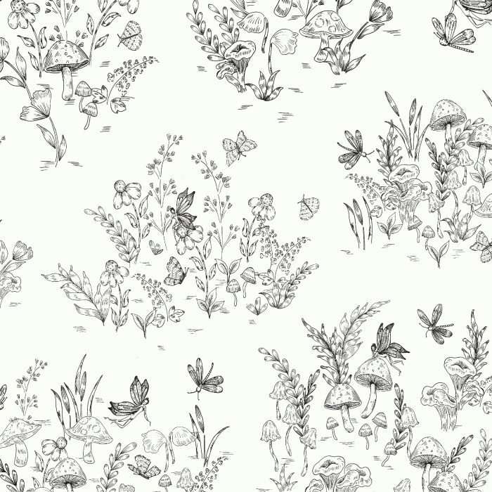 Transform your child's room into a mystical garden with our Mushrooms & Fairies Peel and Stick Wallpaper.