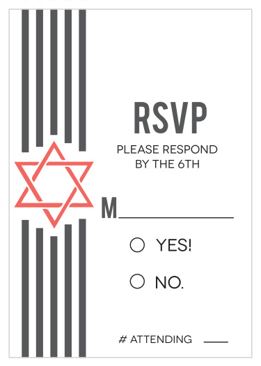 Get a head count of all your guests with the Trailing Ribbons Bar Mitzvah Response Cards!