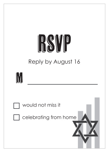 Obtain your guests attendance by sending out this Response card. Customize the colors and fonts to match you Bar Mitzvah theme exactly!