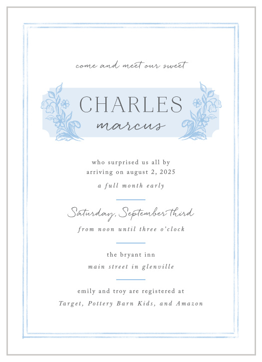 Invite everyone to celebrate the new bundle with you with our Sweet Storybook Birth Announcements. 