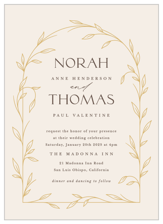 Surround yourselves with family and friends on your special day when you send out our Arched Vine Wedding Invitations.