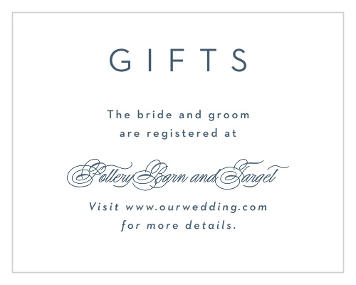 Our Opaque Love Registry Cards are a lovely, and convenient way to let all of your wedding guests know where they can find your gift wishlists, all at the same time!