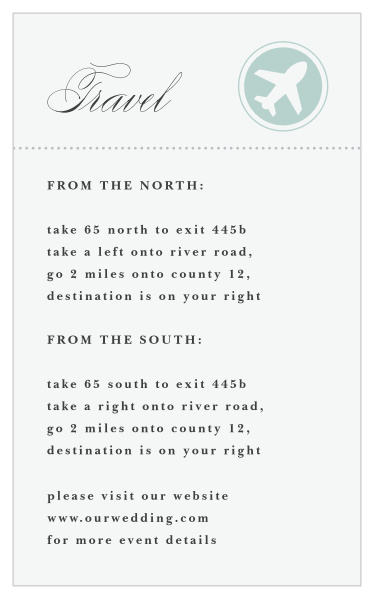 Assist your guests in their navigation to your venue or their reserved accommodations, using our Boarding Pass Direction Cards!