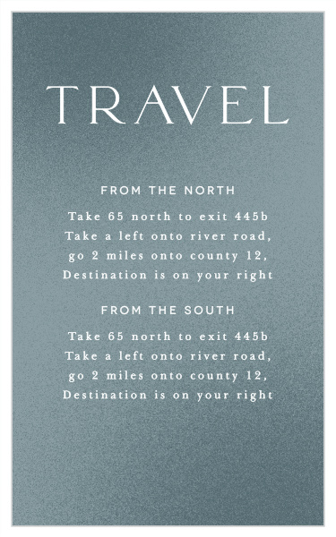 Help guide family and friends to your wedding venues with our Textured Camille Direction Cards.