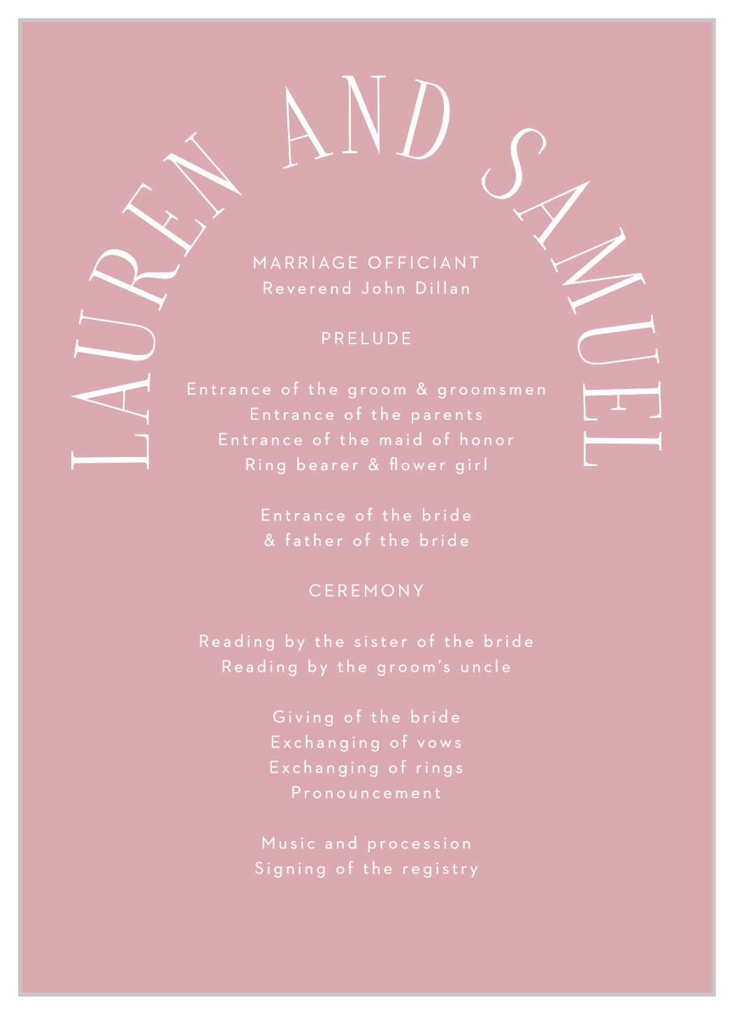 Typographic Love Wedding Arch Programs