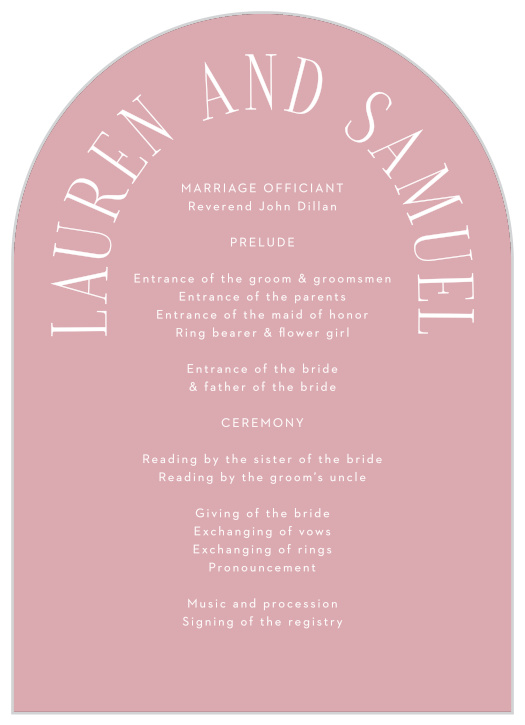 Let family and friends know every step of your ceremony easily with our Typographic Love Wedding Arch Programs.