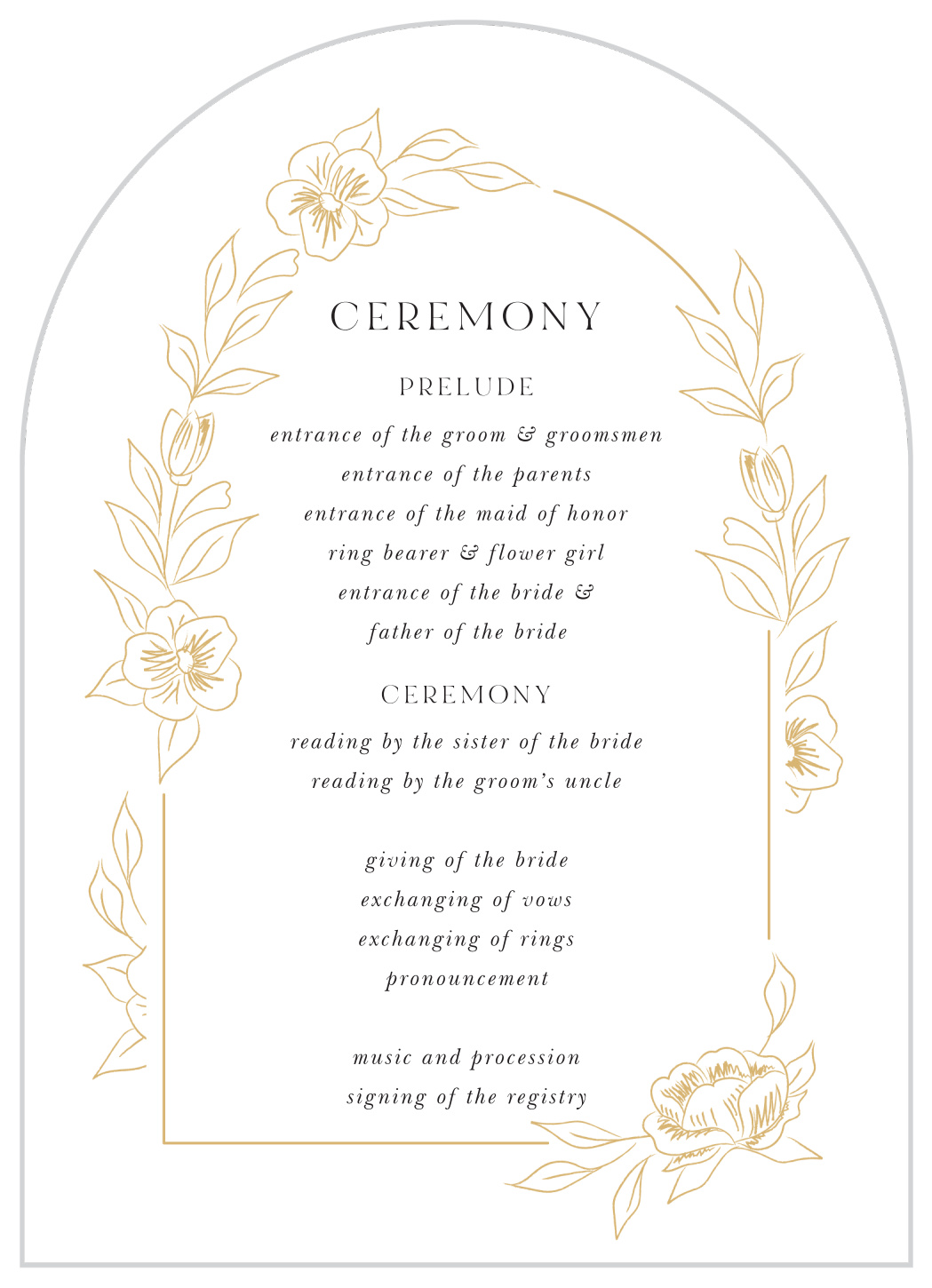 Petit Jardin Wedding Arch Programs