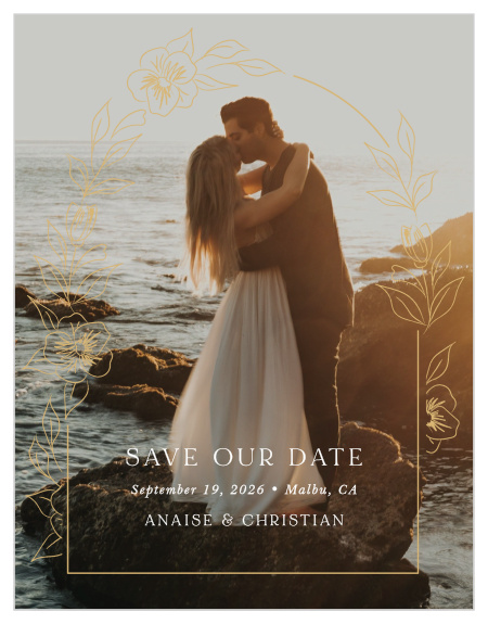 Announce your upcoming special day to close friends and family with our Petit Jardin Wedding Arch Save the Date Cards.