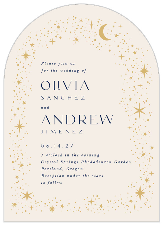 Prepare everyone for a dazzling event with our Celestial Stars Wedding Arch Invitations.