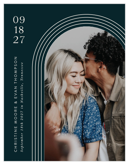 Let family and friends know that your special day is upcoming by sending them our Modern Arches Wedding Arch Save the Date Cards.