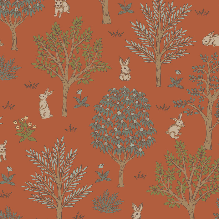 Transform your space into a scene from a storybook with our Woodland Bunnies Peel and Stick Removable Wallpaper.