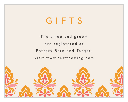 Our Damask Sides Registry Cards inform family and friends where you would like your wedding gifts from.