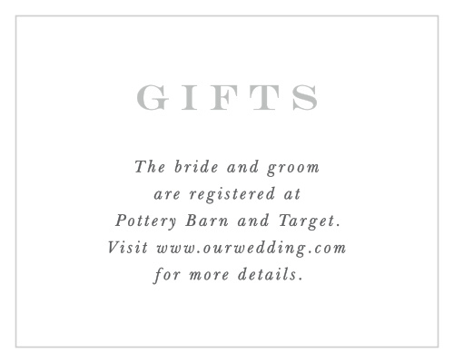 Let your guests know where they can find your gift wishlists, by sending them our Minimalist Monogram Registry Cards!