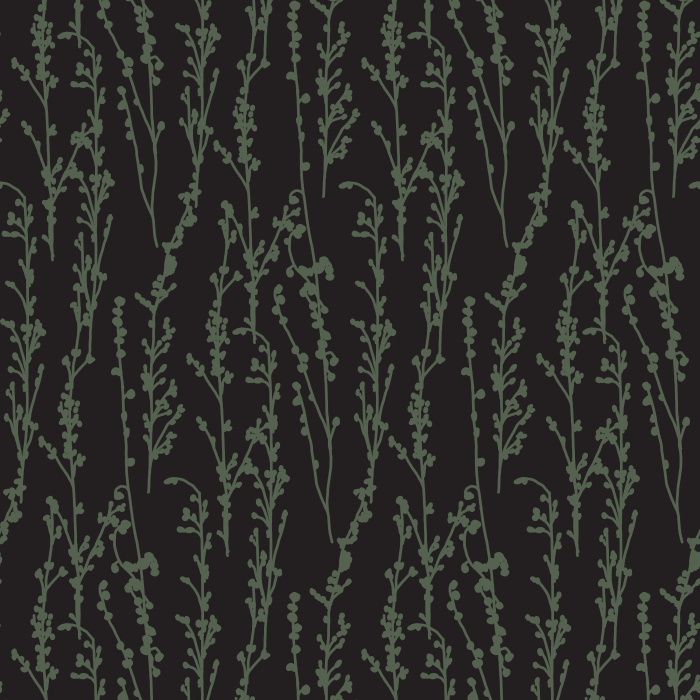 Bring the beauty of the outdoors in with Natural Sprigs wallpaper, featuring elegant hand-drawn botanical sprigs in black on a deep, forest green background.

