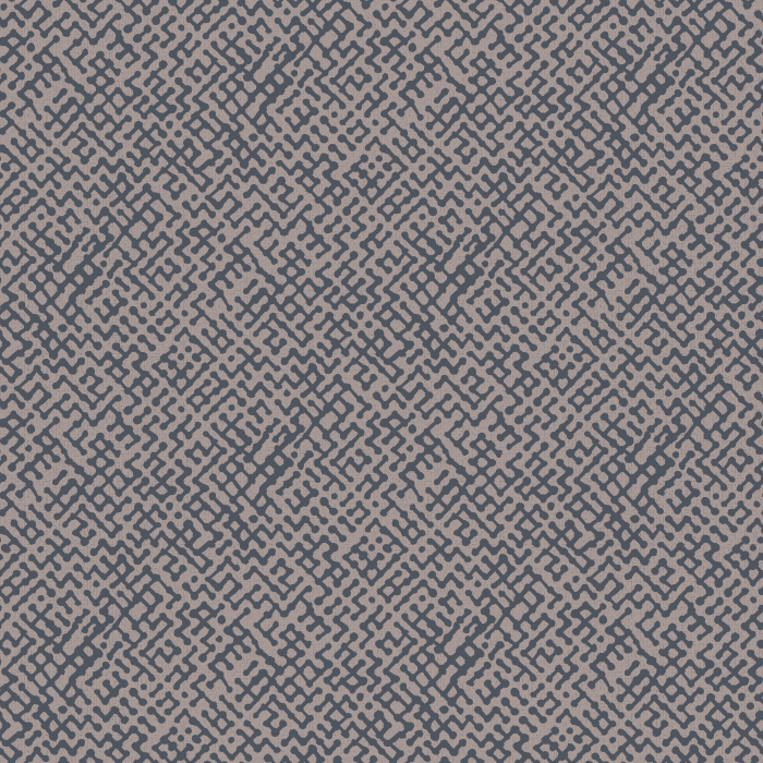 Add modern texture to your walls with Liquid Lines wallpaper, featuring an abstract maze-like linear pattern in soft navy on a taupe-gray background.