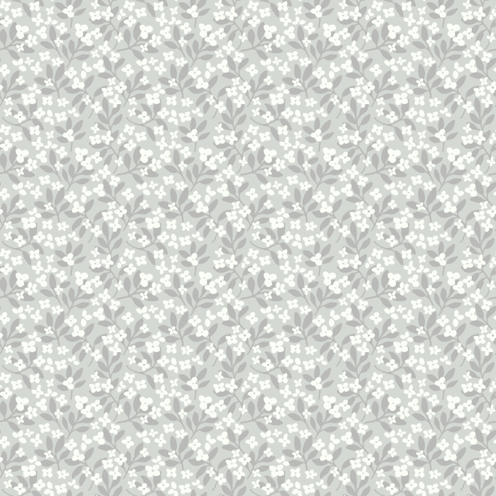 Itsy Garden Florals wallpaper features soft pink blossoms with green leaves on a pale background for a fresh, cottage-inspired look.