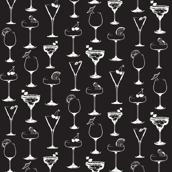 Celebrate style with our Easy Breezy wallpaper, featuring golden cocktail glasses with red accents on a deep green background.