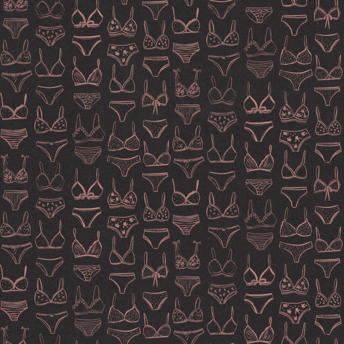 Add a playful touch with our Laced Comfort wallpaper, featuring blush pink lingerie line art on a pale background.