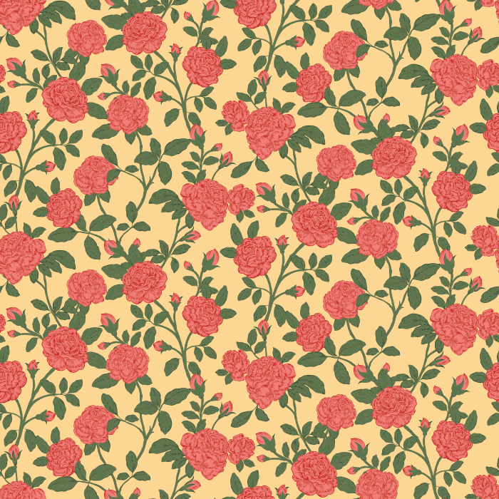 The Rose Garden Wallpaper brings timeless romance to your home with its charming pattern of bold red roses and lush green leaves on a soft blush background.