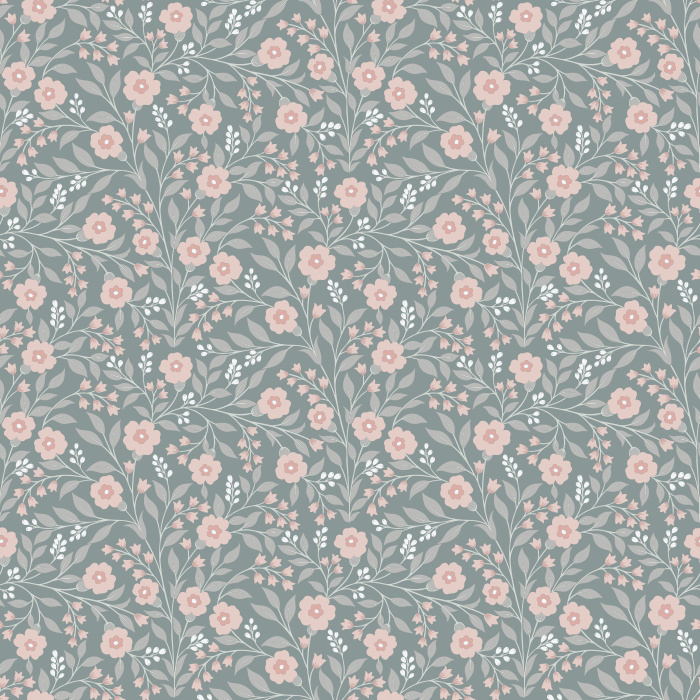 The Botanical Vine Wallpaper brings an enchanting touch of nature indoors with its deep navy backdrop adorned by winding green leaves, red berries, and dainty white blossoms.