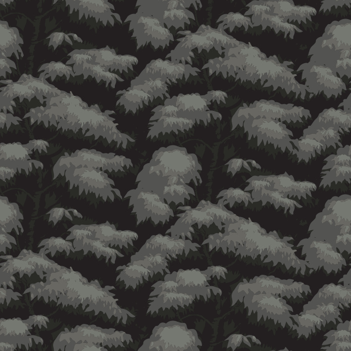 The Ficus Trees Wallpaper brings nature’s tranquility indoors with its lush layered pattern of deep blue foliage and earthy brown branches.