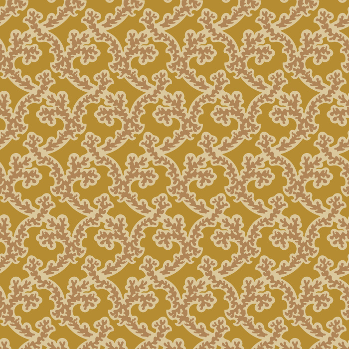 The Classical Atticus Wallpaper brings timeless refinement to your home with its intricate scrollwork pattern in warm golden ochre tones.