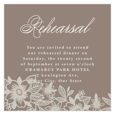Our Elegant Lace Rehearsal Cards bring family and friends together the night before your wedding to practice.