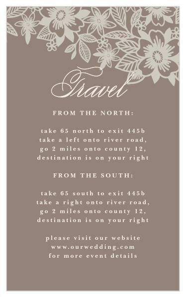 Family and friends will have no issue finding their way to your wedding venue with the help of our Elegant Lace Direction Cards.