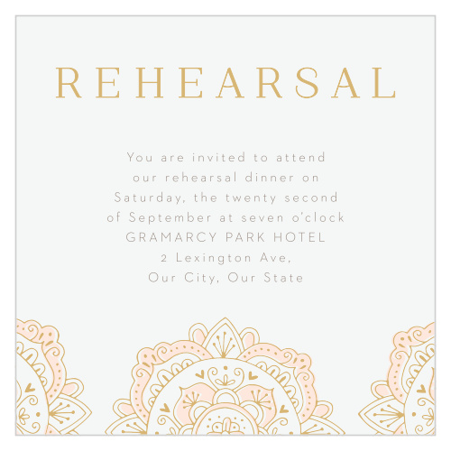 Make a unique and trendy impression with our Modern Moroccan Rehearsal Cards.