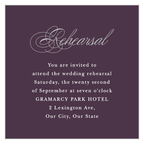 Make sure your loved ones know about your pre-wedding celebrations, by inviting them with our Victorian Frame Rehearsal Cards!