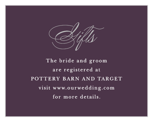 Let your guests know where you've chosen to display your gift wishlists, using our Victorian Frame Registry Cards!