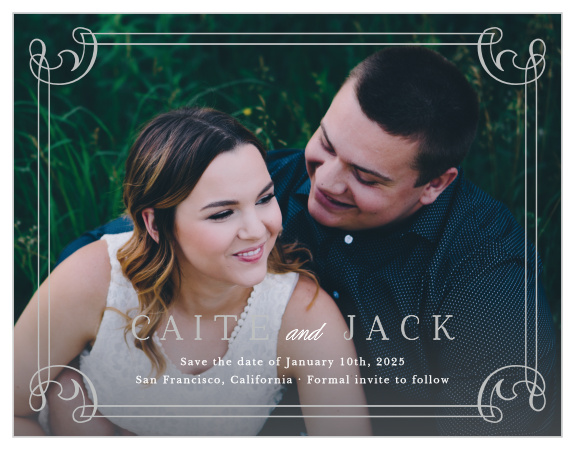 Show off your engagement photo, while announcing the same news, with our Victorian Frame Save the Date Magnets!