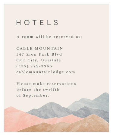 Our Mystic Mountains Accommodation Cards inform out-of-town guests where you have booked hotel rooms.