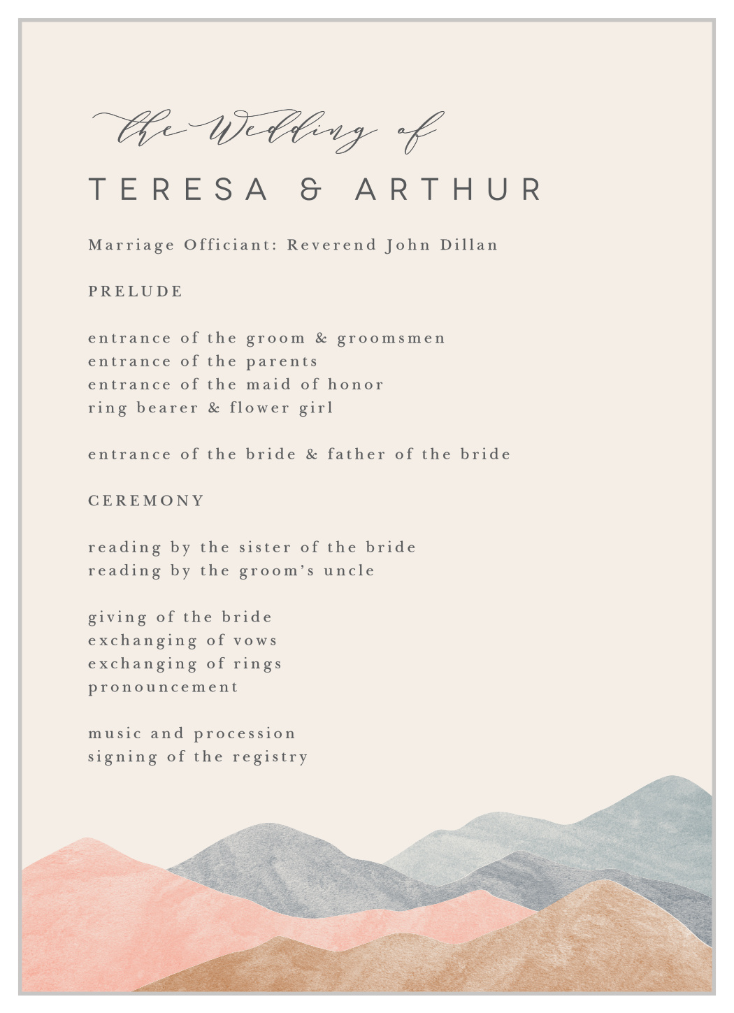 Mystic Mountains Wedding Programs