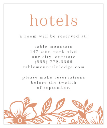 Recommend the best hotel around to out-of-town family and friends with our Floral Whimsy Accommodation Cards.