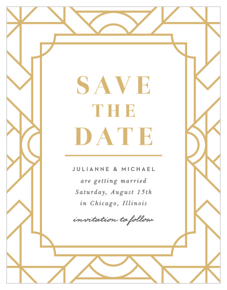 Our Art Deco Save-the-Date Magnets borrow from the same stunning designs on your wedding invitations, utilizing clear and clean-cut black typography to share every detail of your wedding day.