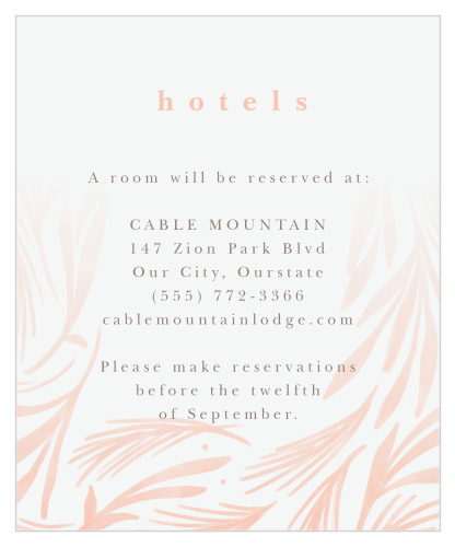 Our Floral Celebration Accommodation Cards recommend the best hotels in your area to out-of-town family and friends.
